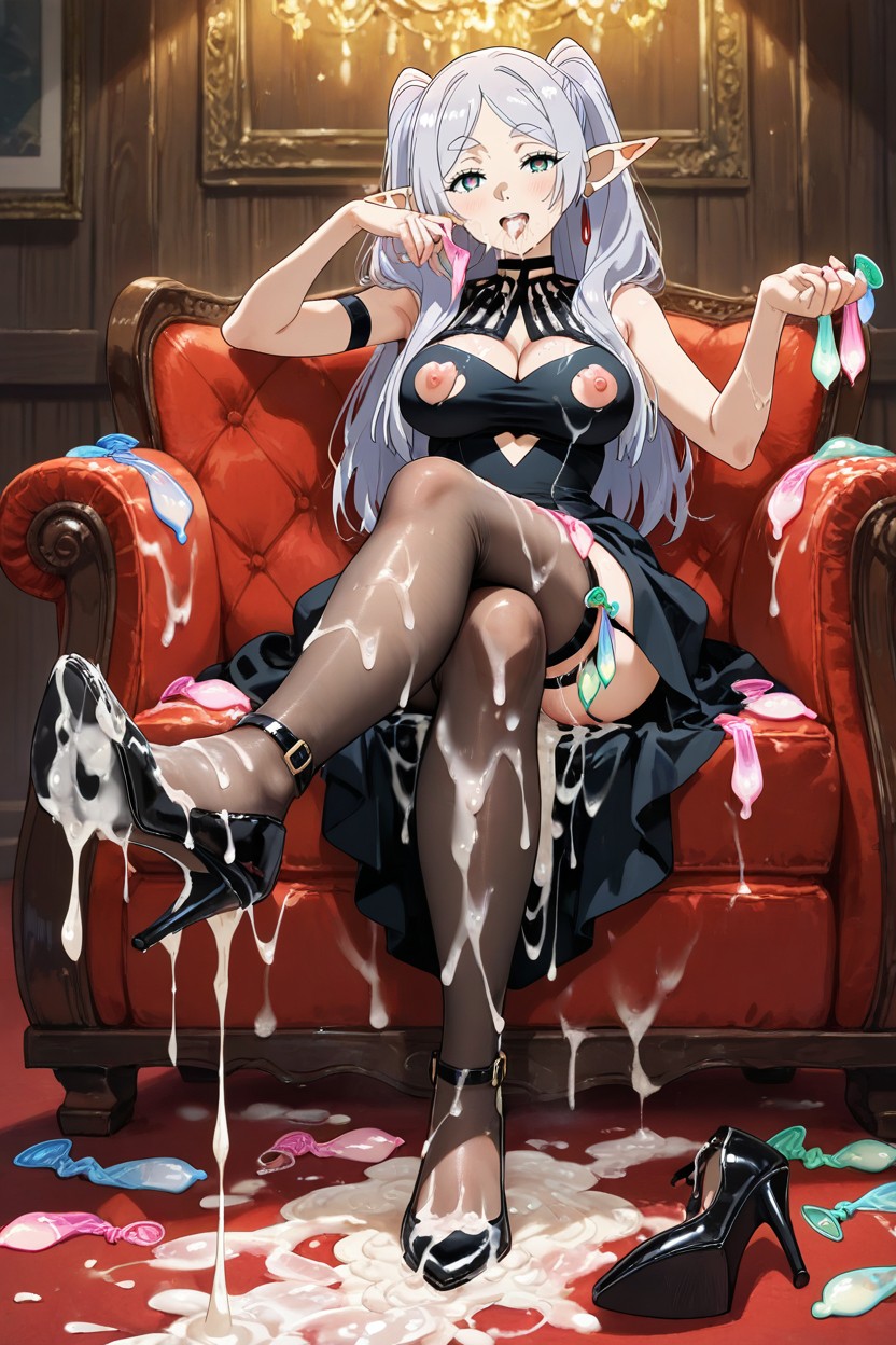 Nipples Cutout, Covered By Cum, Used Condom Thigh Ring Hentai AI Porn