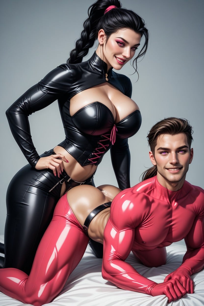 Ponytail, Stomach Bulge, Pink Eyes AI Porn