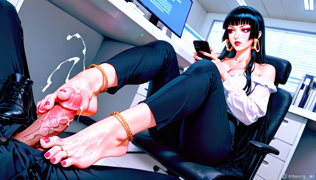 Sitting At Shared Office Table, Projectile Cumshot, Ignored Cumshot Hentai AI Porn