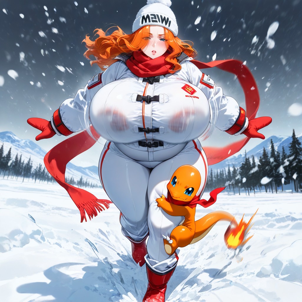 Winter Coat, Slightly Parted Lips, Front View Hentai AI Porn