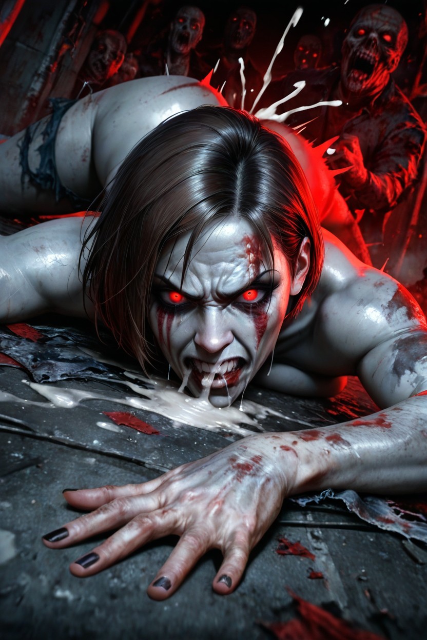 Smeared Makeup, Gray Skin Zombie, Looking At Viewer AI Porn