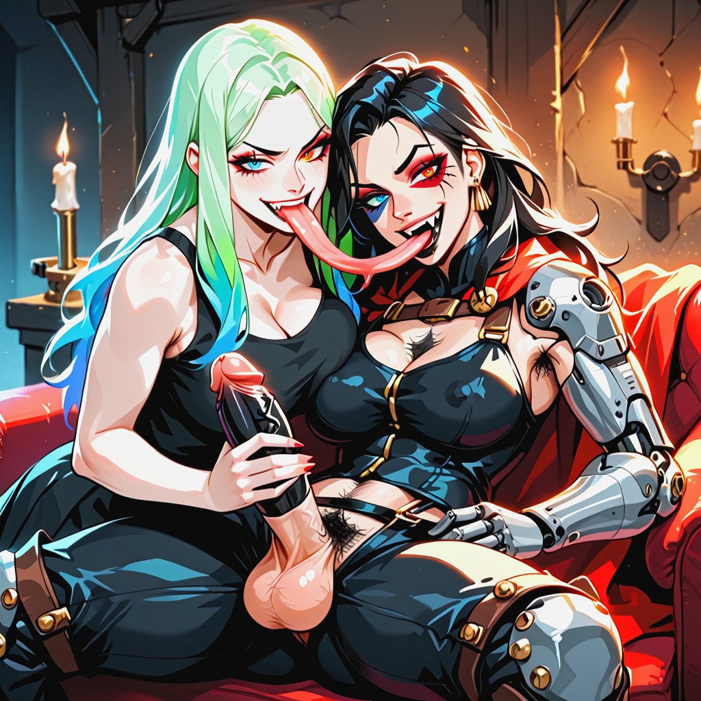Black Penis, Steampunk Cyborg Futanari, Gigantic Balls Hentai AI Porn