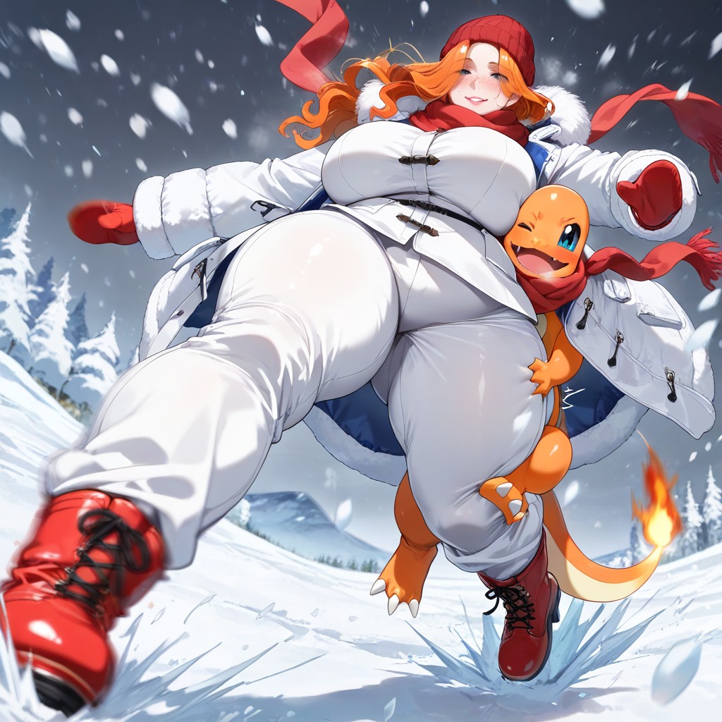 Milf, Freckles Covering Face, Winter Coat Hentai AI Porn
