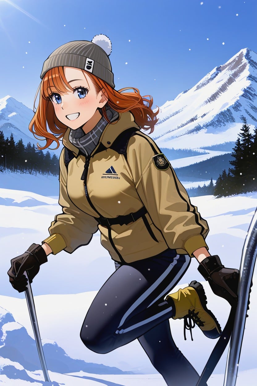 Japanese, Long Ginger Hair, Ski Boots Hentai AI Porn