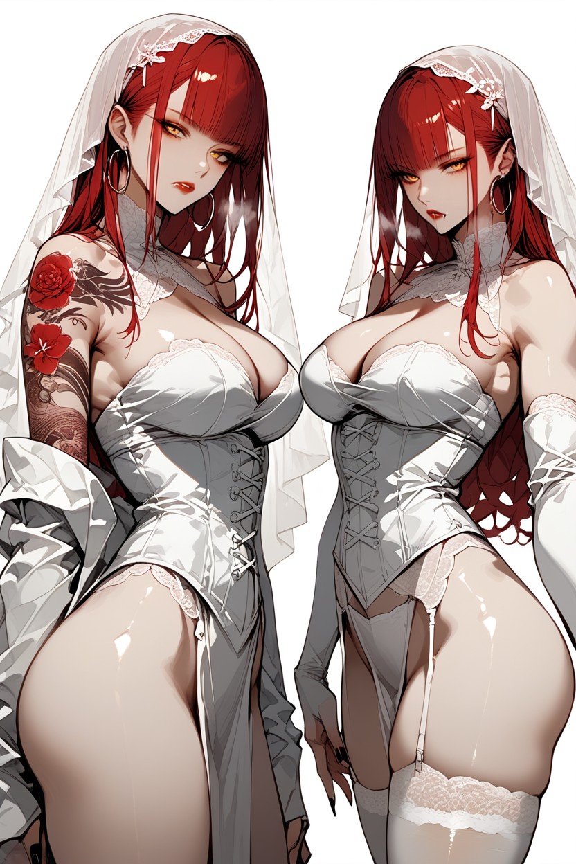 Veil, Side View, Long Wavy Red Hair Hentai AI Porn