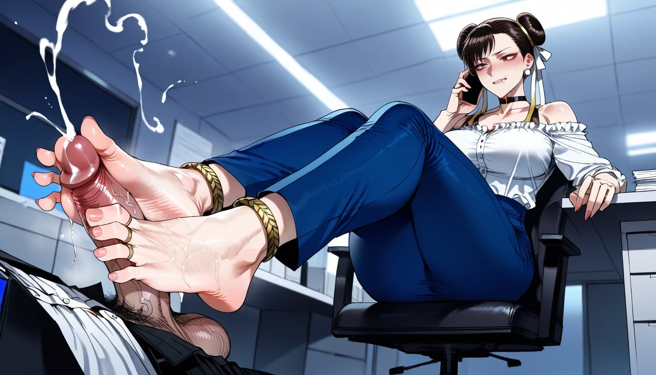 Projectile Cumshot, Sitting At Shared Office Table, Toe Rings Hentai AI Porn