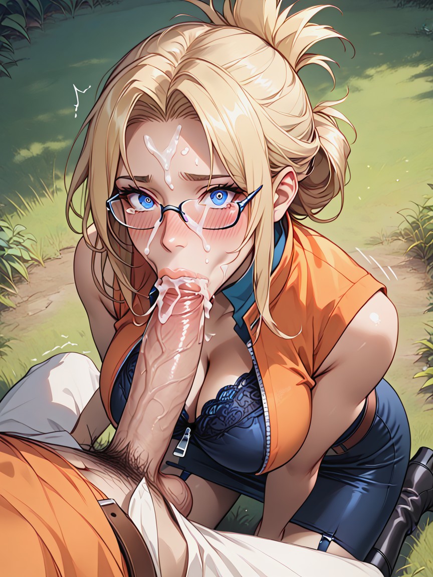 Bare Dark Blue See Through Panties Under Skirt, Pencil Skirt, Expressive Eyes Hentai AI Porn