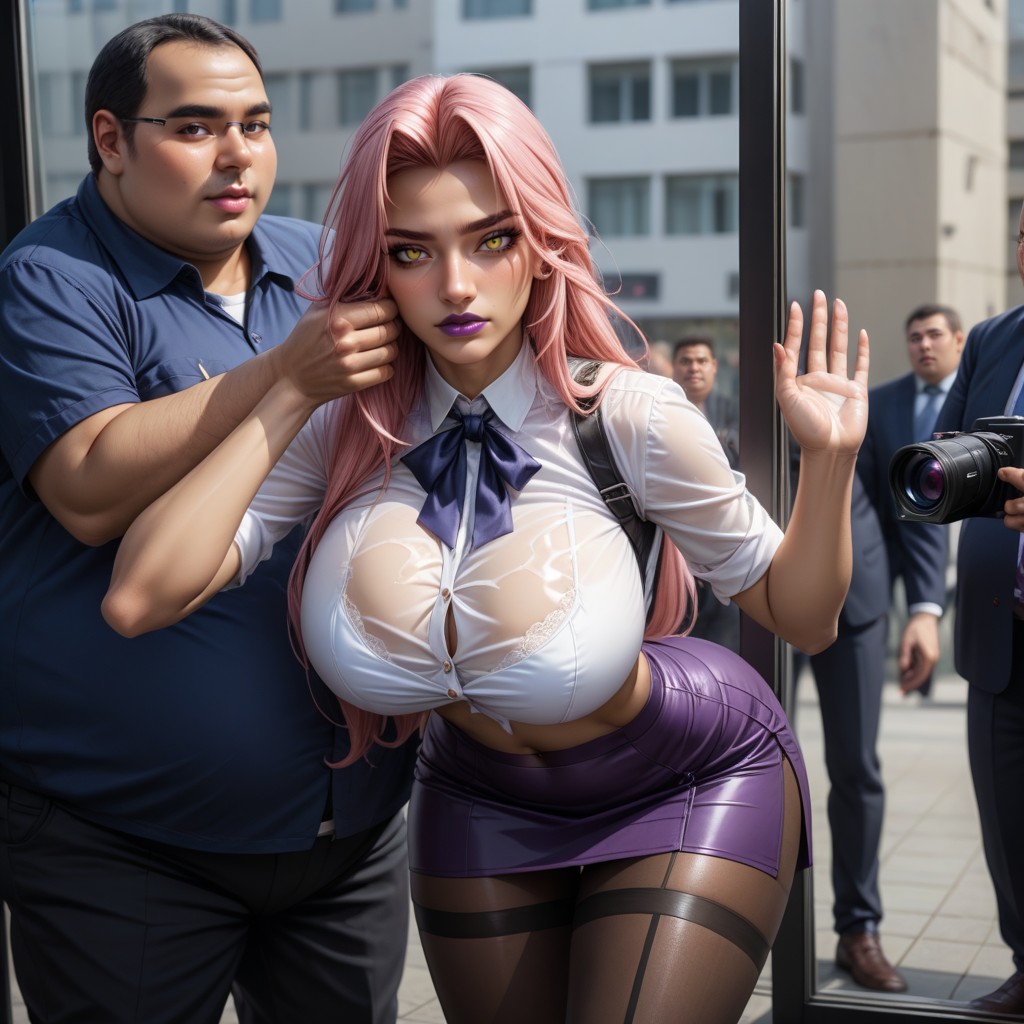 A Fat Man With Pervert Face Grab Her From Behind, Many People Around, Waist Shot Hentai AI Porn