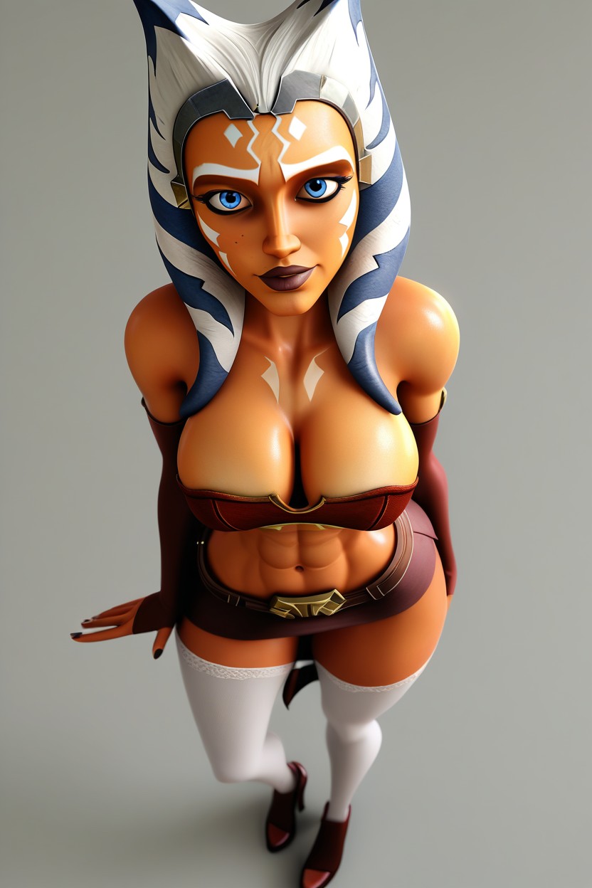 Showing Ample Cleavage, Ditzy, Thigh-high Heeled Boots Hentai AI Porn