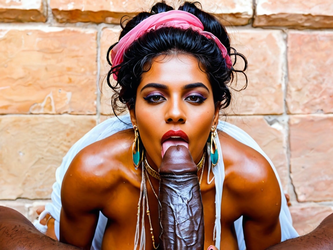 Brown Skinned Indian Woman, Naked Indian Wonan Looking At Black Penis, Perfect Anatomic Body AI Porn