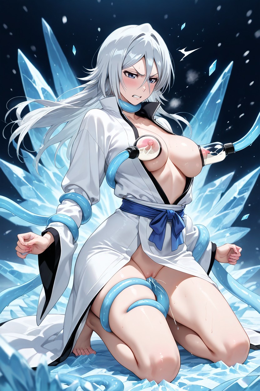 High Collar, Medium Breasts, White Flowing Kimono Hentai AI Porn