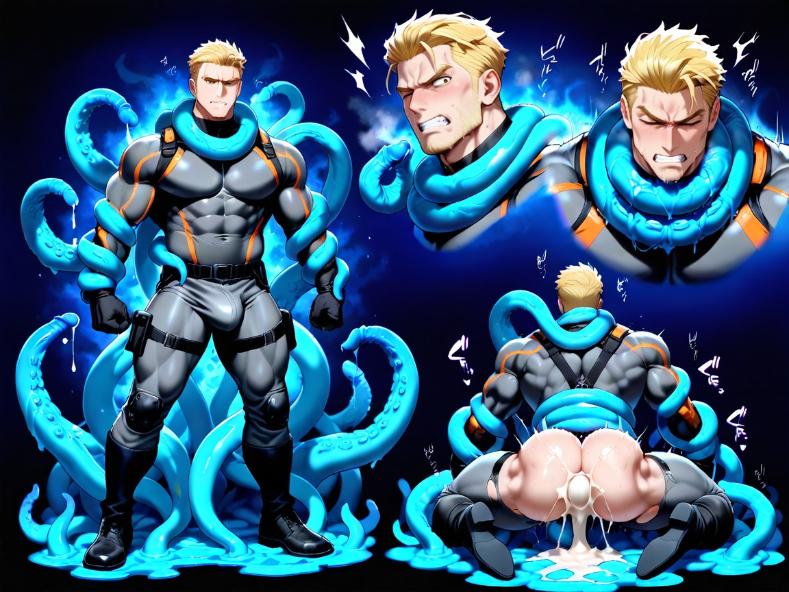 Stomach Bulge, Fit, Arms Held By Tentacles AI Gay Porn