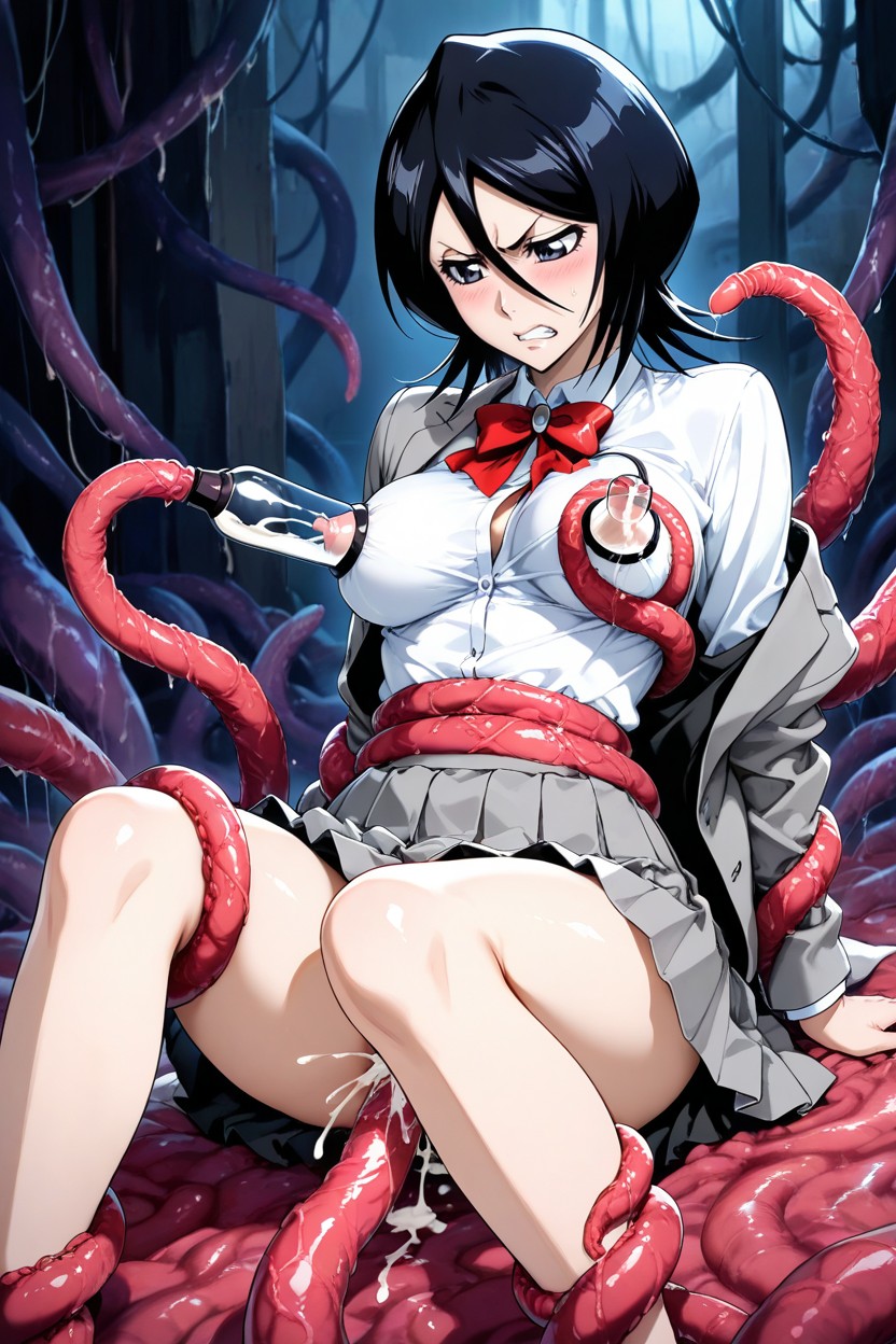 Red Ribbon Bow Tie, Milking Machine, Tentacles Around Belly Hentai AI Porn
