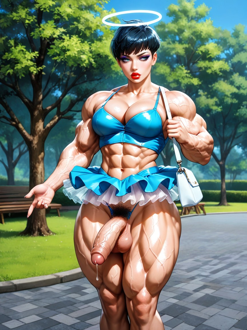 Bored, Big Muscle Trapez, Blouse With Deep Cleavage Hentai AI Porn