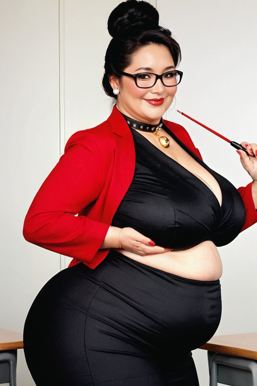 Waist Level View, Straight Black Hair, High Bun BBW AI Porn