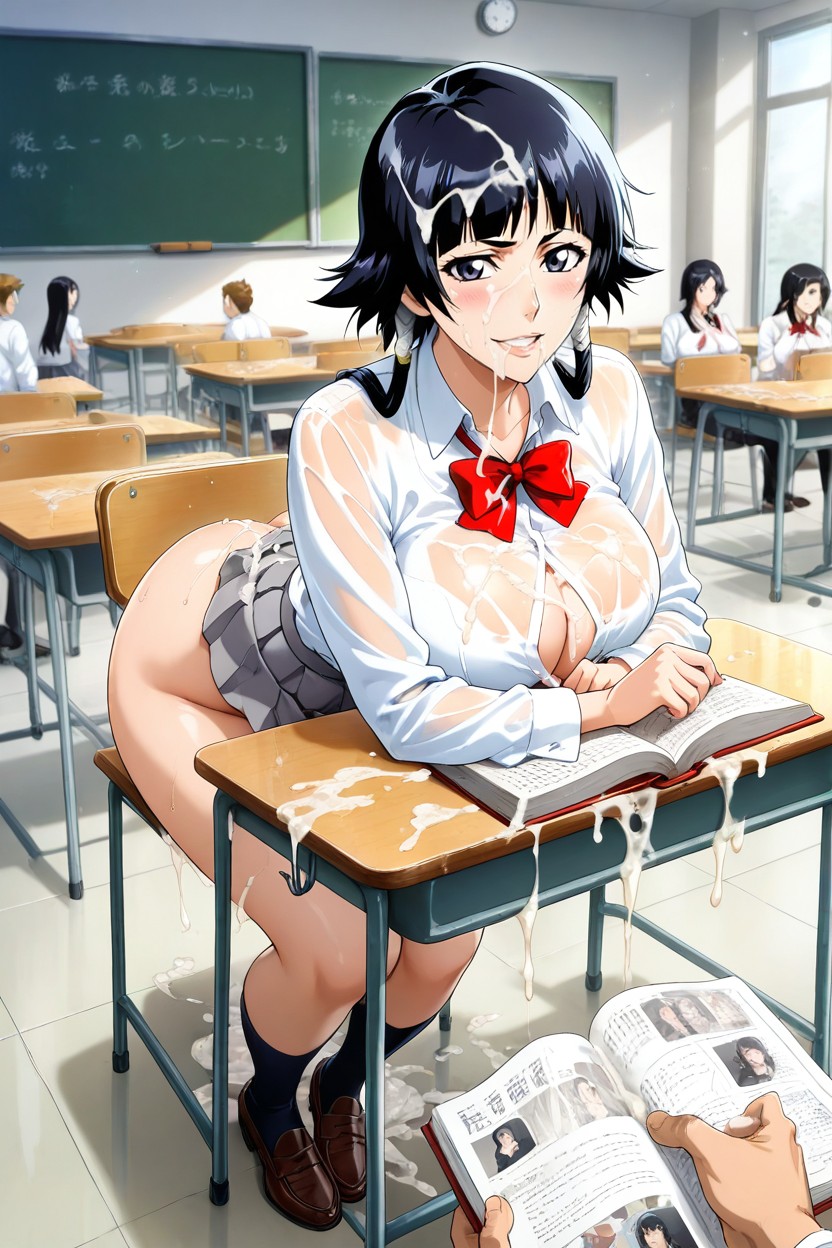 Cum Drip, Blouse With Red Bow Tie, Looking At Viewer Hentai AI Porn