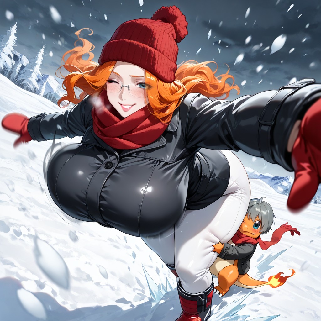 18+, Woman Fighting Through Blizzard, Slightly Parted Lips Hentai AI Porn