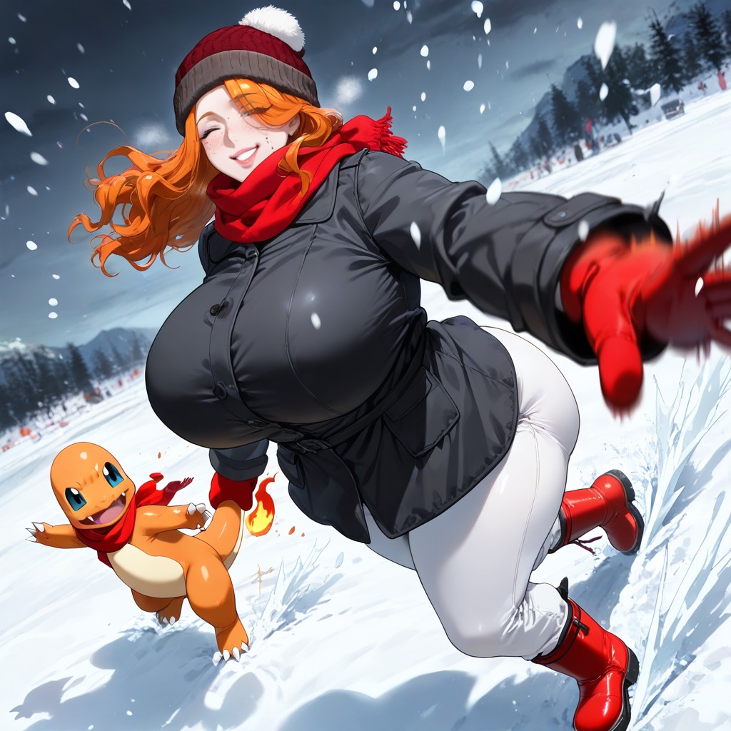 White Ski Pants, Voluptuous Curves, Wink Hentai AI Porn