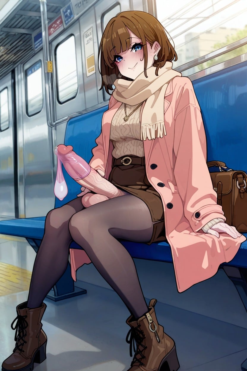 25+, In Front Of The Station, Smile Hentai AI Porn