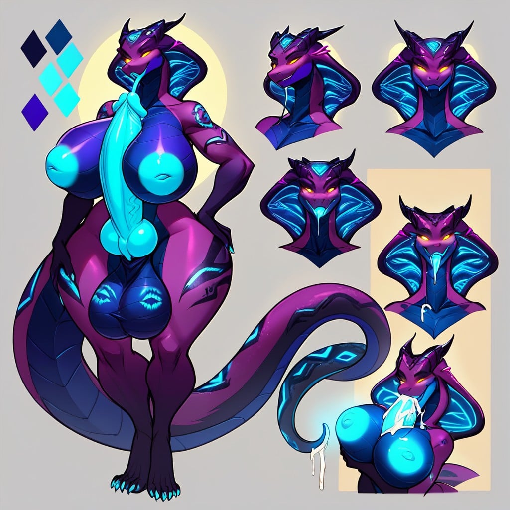 Huge Knot, Neon Blue Glowing Cum, Golden Glowing Eyes Furry AI Porn