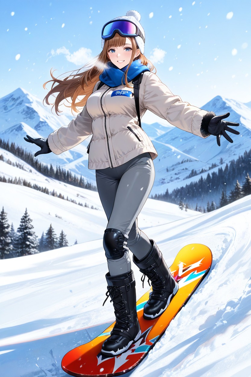 Sexy Lady, Fur Ski Cap, Pechos Medianos Hentai IA