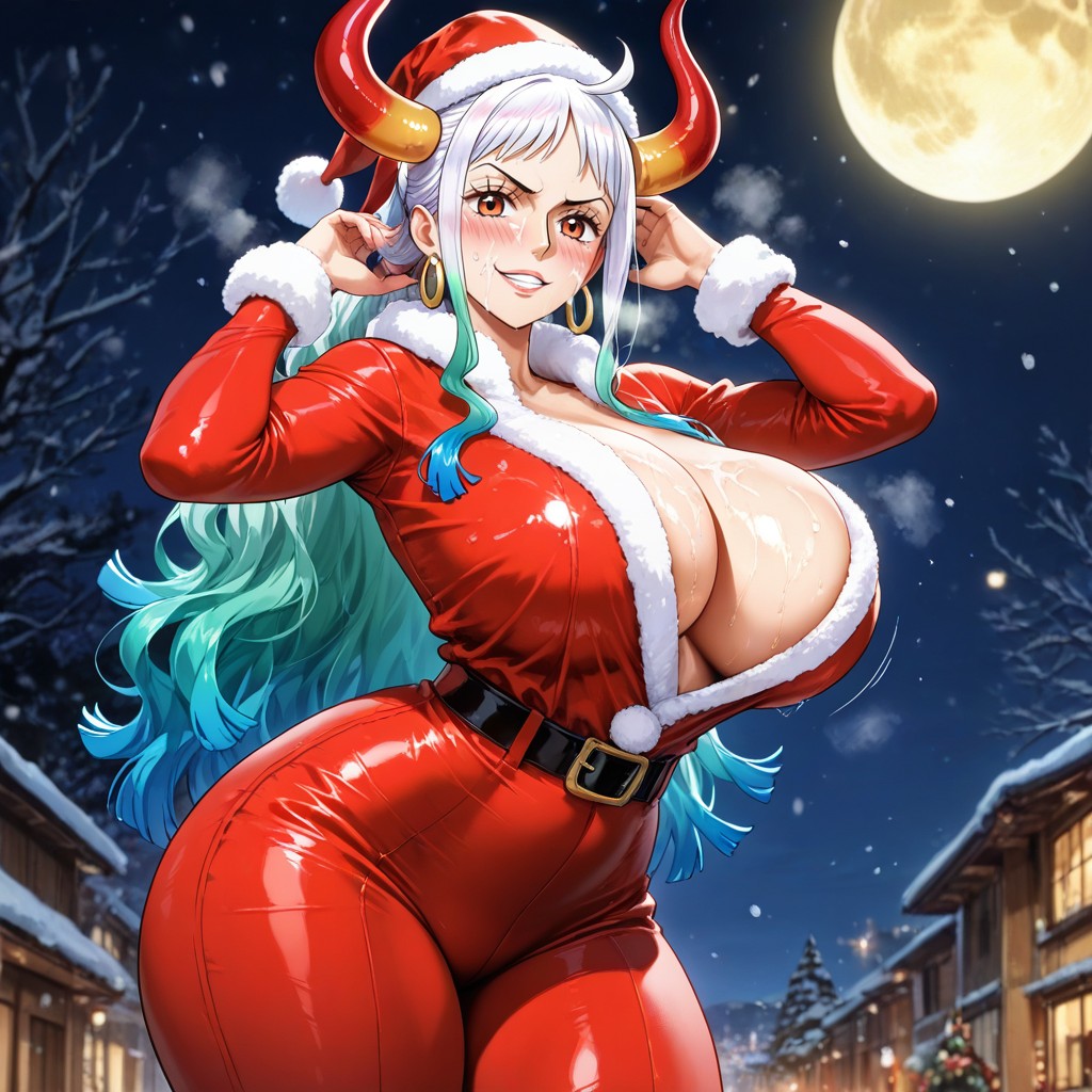 Model, Christmas Suit, Blushing Cheeks Hentai AI Porn