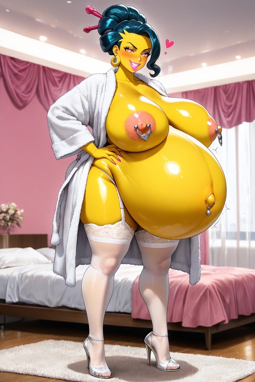 18+, Perfect Massive Rounded Belly, White Lace Stockings Porno IA