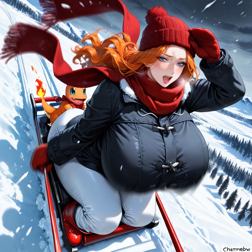 Snow Forming Arc Behind, Plump Arms, Motion Blur On Falling Snow Hentai AI Porn
