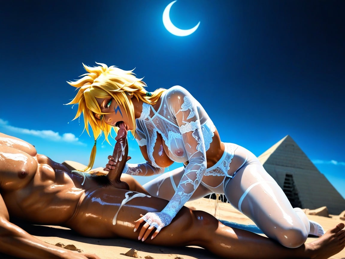 Licking Penis, Man Standing Over Woman, Blue-white Sand Hentai AI Porn