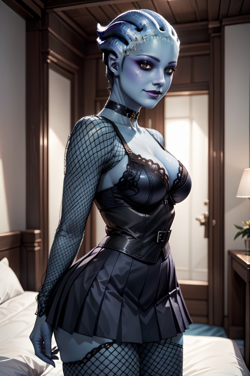 Happy, Fishnet Sleeves, Playful Smile AI Porn
