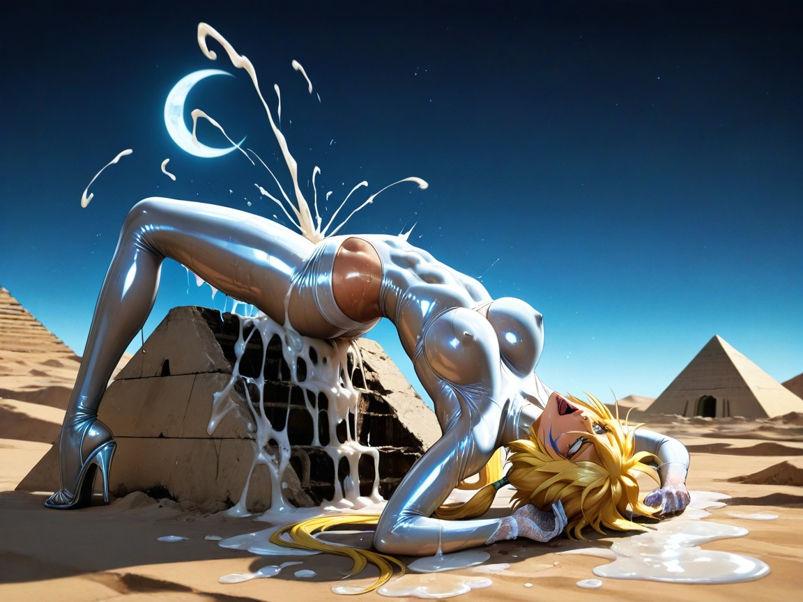 Black Night Sky, Sweating, Full Body Side View Hentai AI Porn