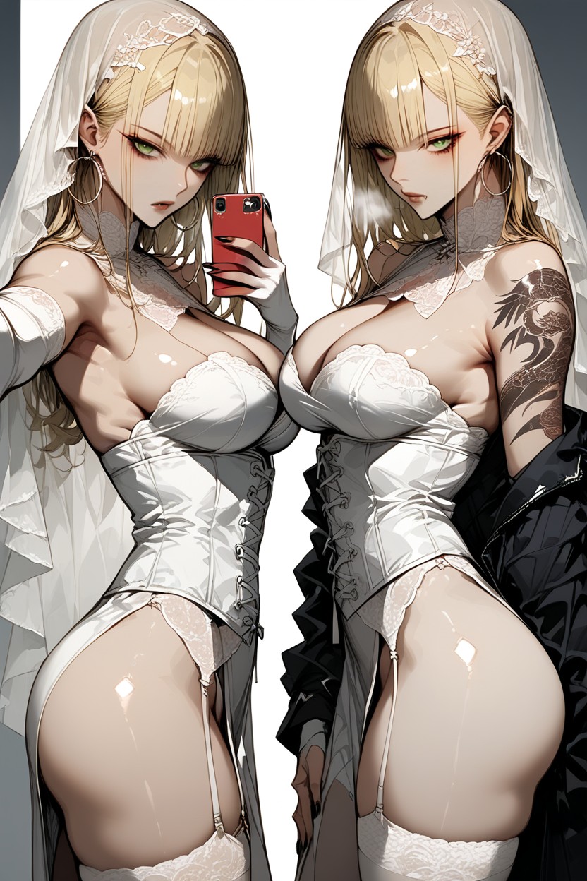 Side View, Multiple Views, White Stockings Hentai AI Porn