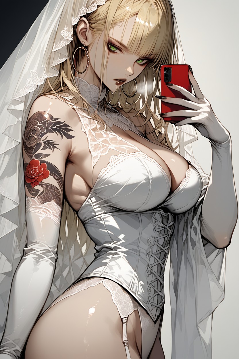 White Garter Belt, Black Lips, Front View Hentai AI Porn
