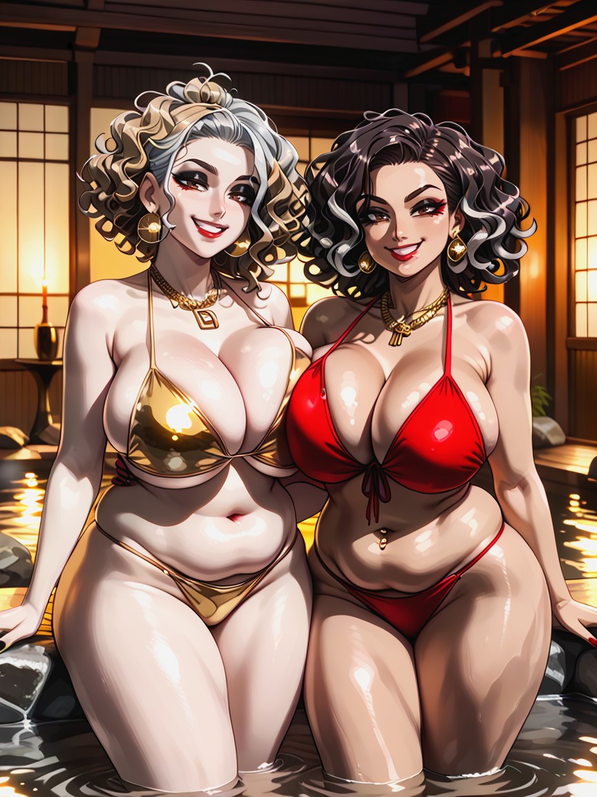 Beach, Large Bubble Butt, Heavy Gold Eyeliner Hentai AI Porn