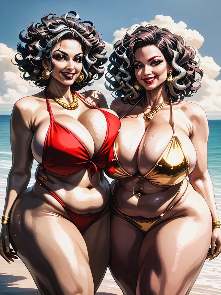 Cleavage, Thick Thighs, Gold Bikini MILF AI Porn