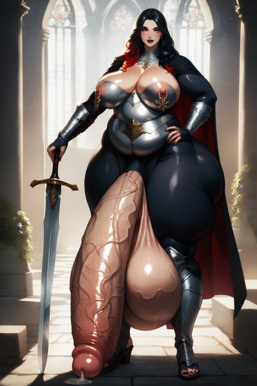 Nipple Rings, Natural Realistic Breasts, Black Cape Shemale AI Porn