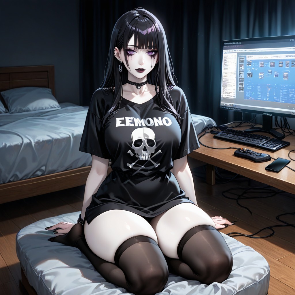 Black T-shirt, Bedroom, Small Ass Hentai AI Porn