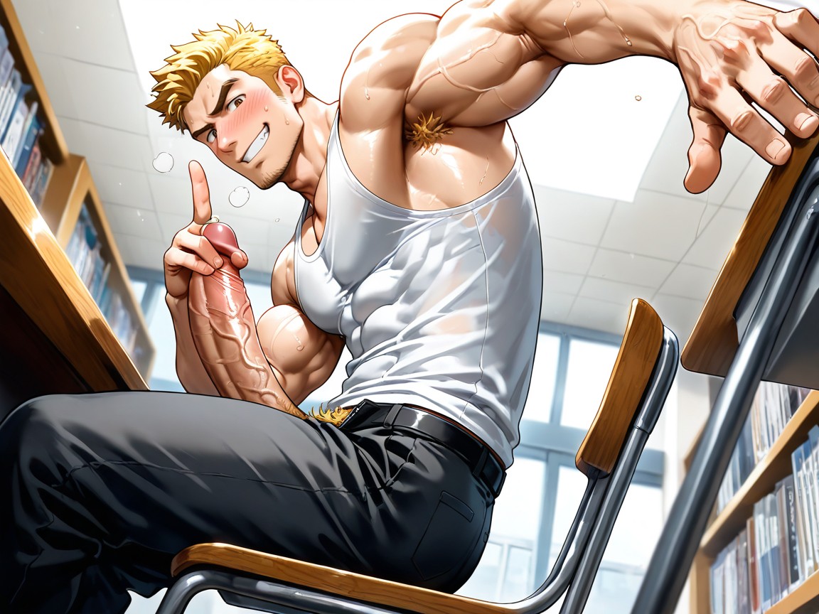 Thick Veiny Penis, White Tank Top, Library AI Gay Porn