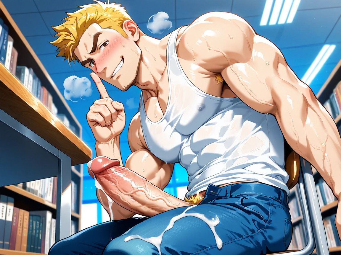 White Tank Top, Library, Forward Bending Penis AI同性恋黄片