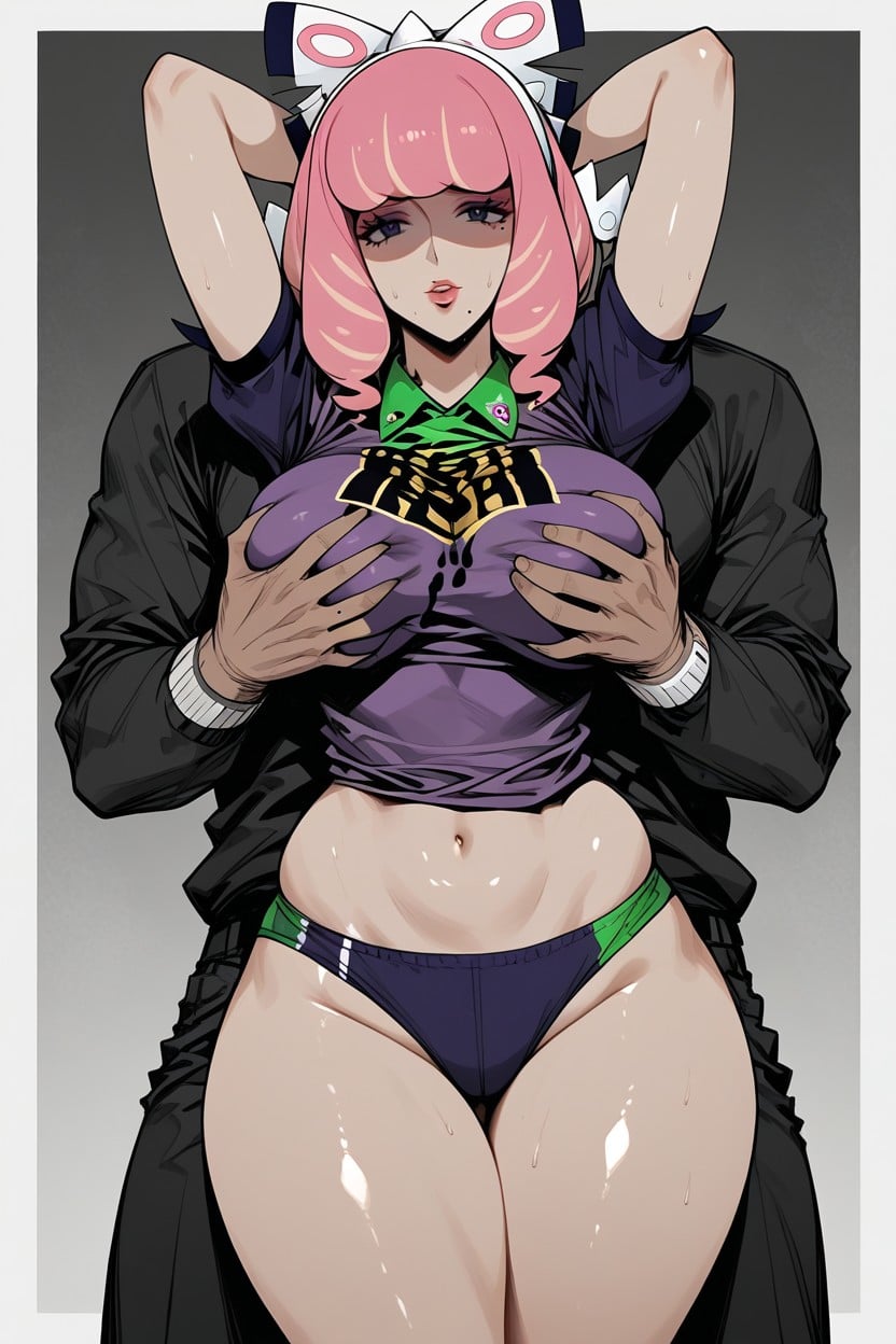 Man Groping Klaras Tits With One Hand, Vista Frontal, Anime Face Hentai IA