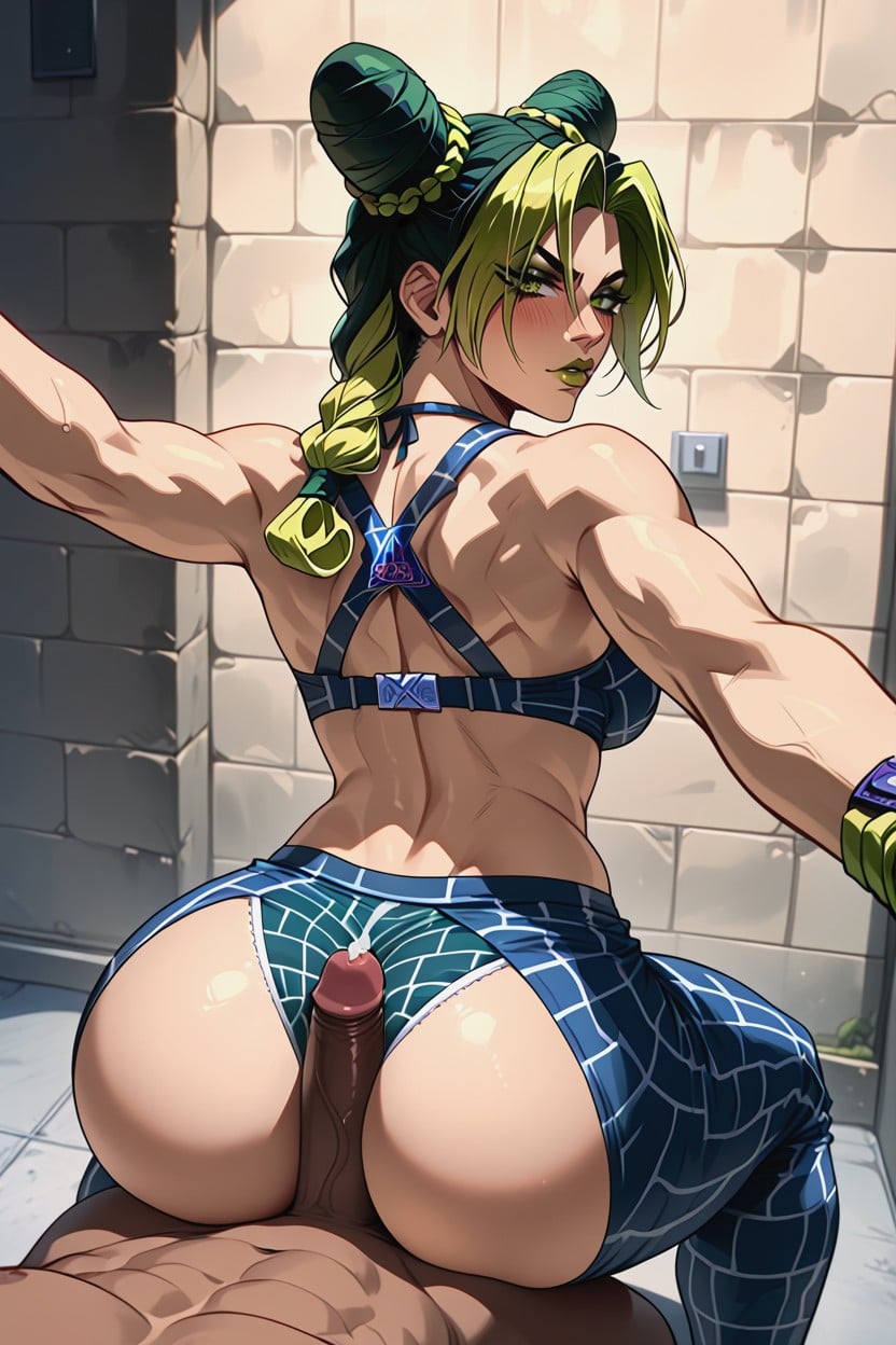 Man Standing Behind Jolyne, Jolyne Midriff, Jolyne Orgasm Hentai IA pornografia