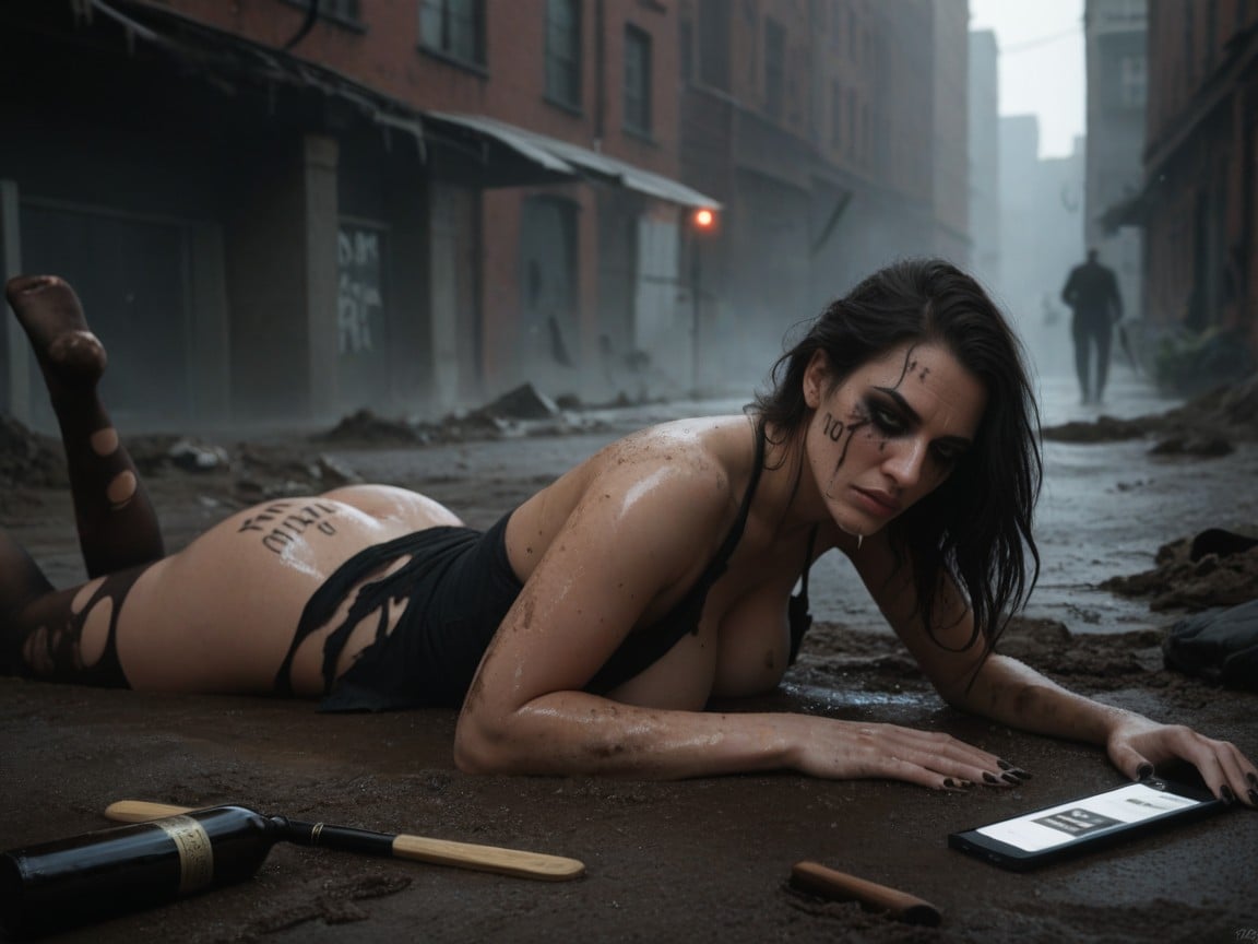 Her Skin Is Very All Over Her Body From Mud, Bottle On The Ground The Woman Is Being Filmed By Someone On A Mobile Phone The Woman Is After Being, Tous Les Quatre Porno IA
