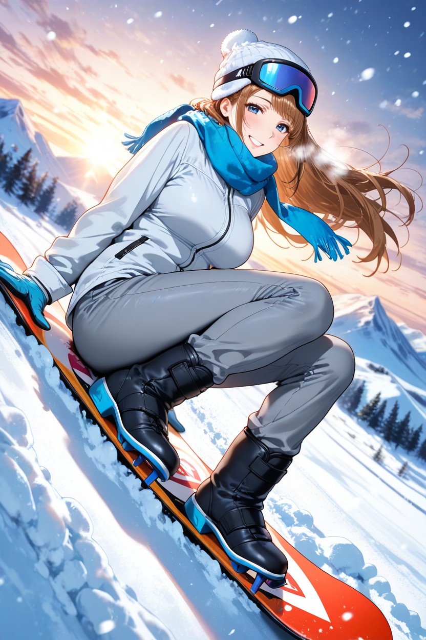 Fur Ski Gloves, Ski Slope On Snowy Mountain, Plano Mediot Hentai IA