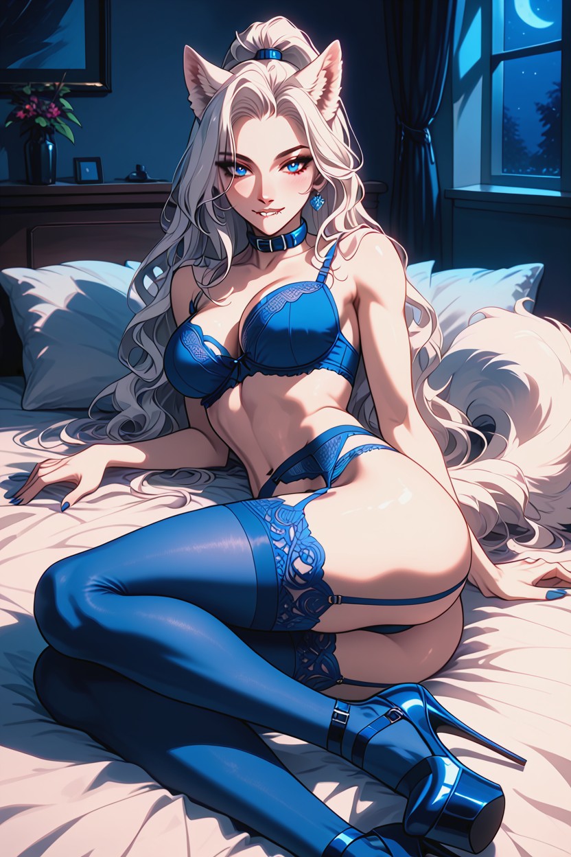 Lingerie, Long White Hair, Perfect Ass Furry AI Porn