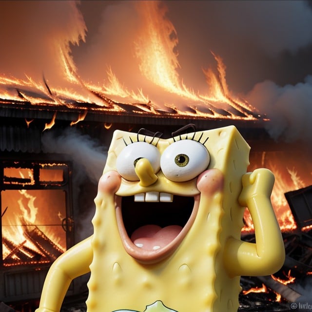 Burning Buildings, Ruined City, Comic About Spongebob Squarepants AI Porn