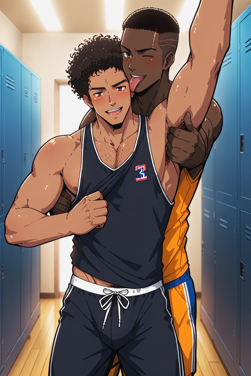 Top Has Deep Dark Brown Skin And Bottom Has Tan Brown Complexion, Explicit Details, Selfie Porno IA Gay