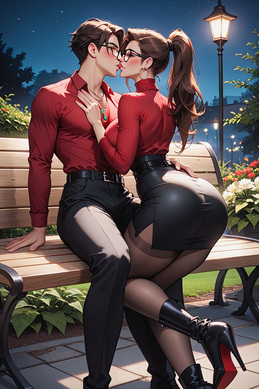 Cinematic, Black Tight Skirt, In Garden AI Porn