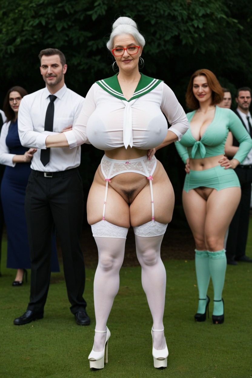 White Stockings, Not Realizing She Is Showing Her Vagina, Pubic Hair AI Porn