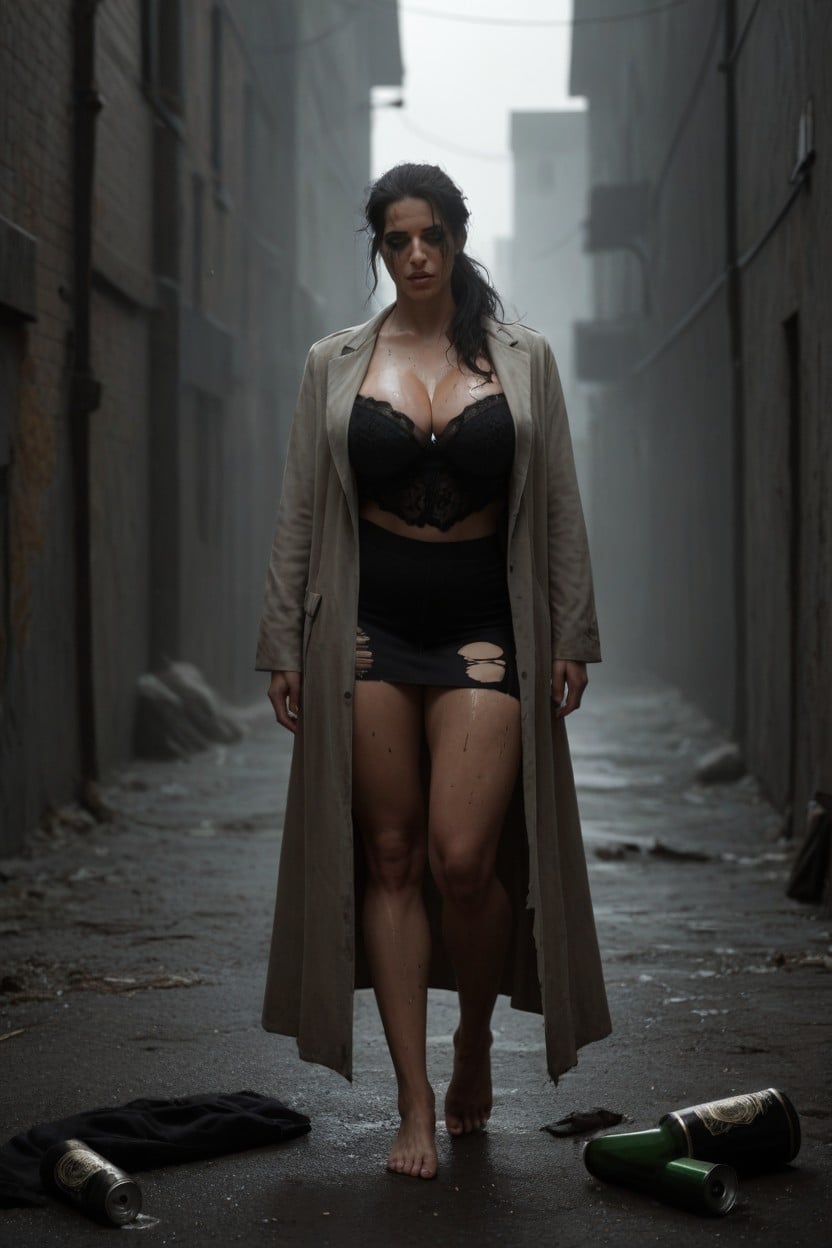 Fat, Woman Is Dressed Like A Homeless Person, Smeared Makeup AI Porn