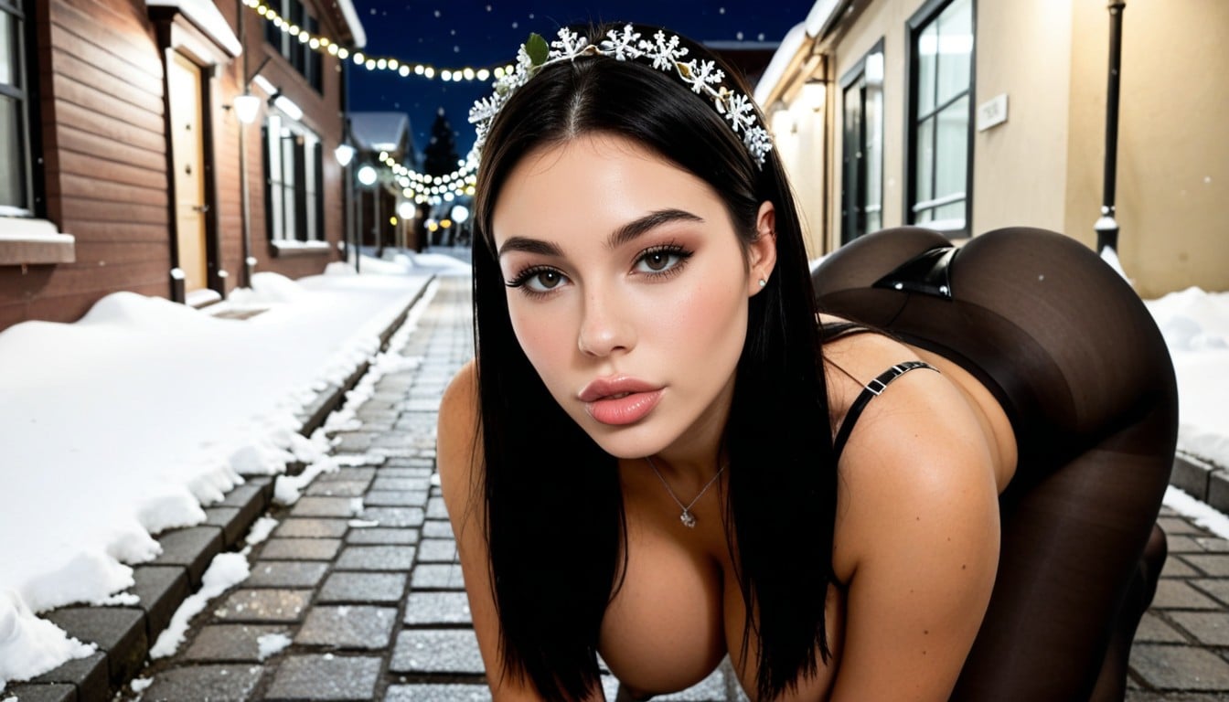 Sparkling Black Hair, Snowy Pavement Shimmer, Full-volume Lip Shape AI Porn